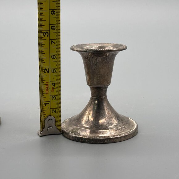 Vintage Silver Plated Taper Candle Holders With Beaded Rim And Classic Rounded - Picture 6 of 6